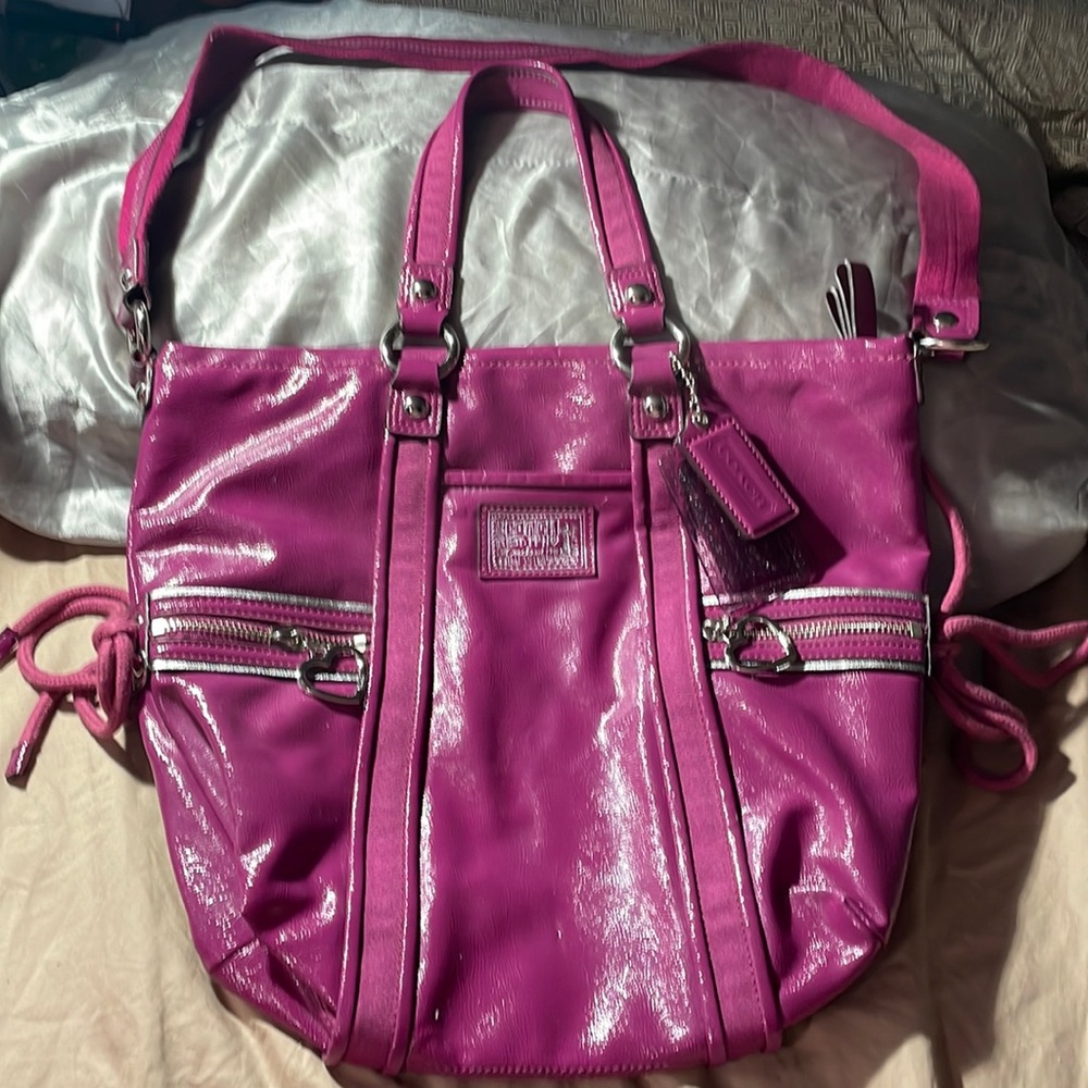 Coach Poppy Magenta Patent Tote Bag
